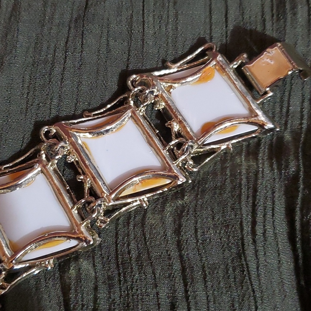 PAM Vintage Paruria Gold & White Rainbow Confetti Designer Signed 1950's - Picture 3 of 7